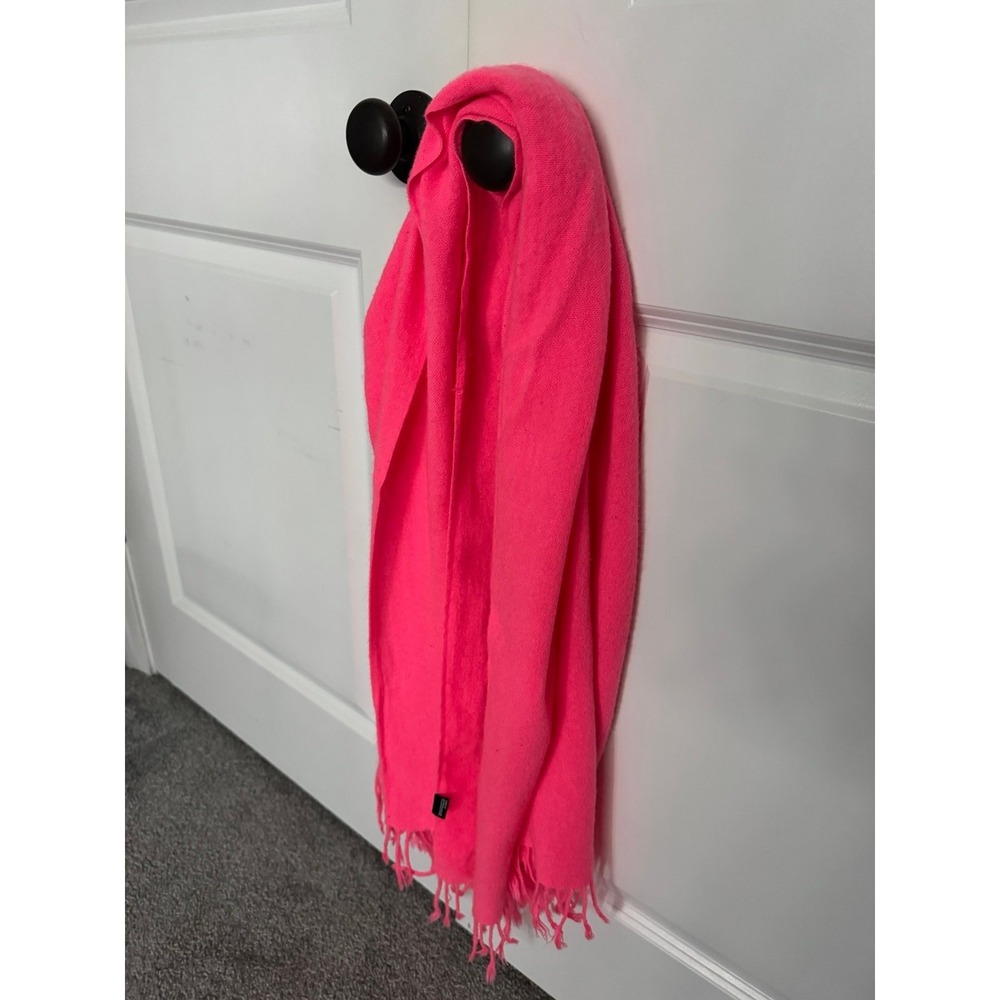 Divided H&M Neon Pink Long Winter Scarf Fringe Trim Womens